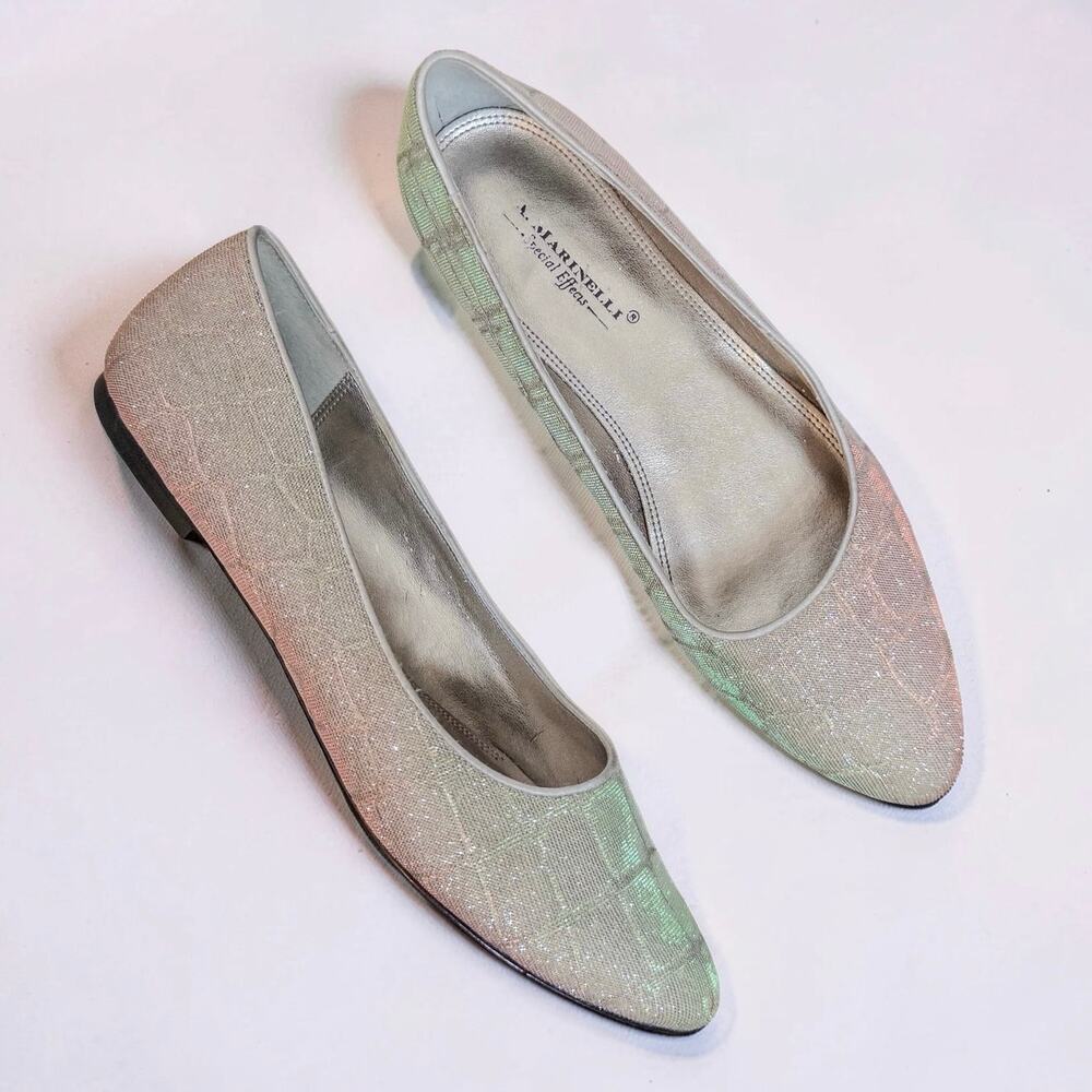 Y2K A. Marinelli Silver Iridescent Glitter Ballet Flats Size 9M